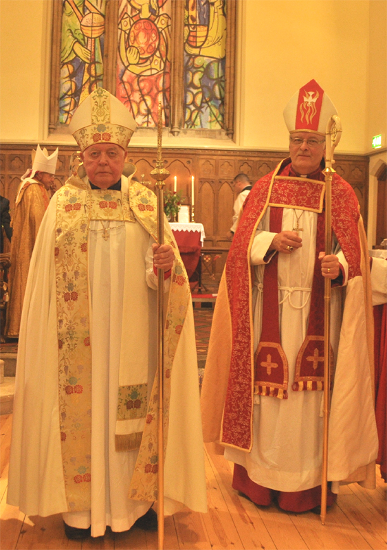 Photographed here are Bishop Michael Pope (left) and Bishop Ian Gray (right) after their Consecration at St. Katherine’s Pro- Cathedral Church, Lincoln, England.